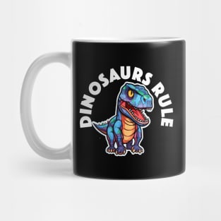 Colorful Geometric Dinosaur - Dinosaurs Rule (White Lettering) Mug